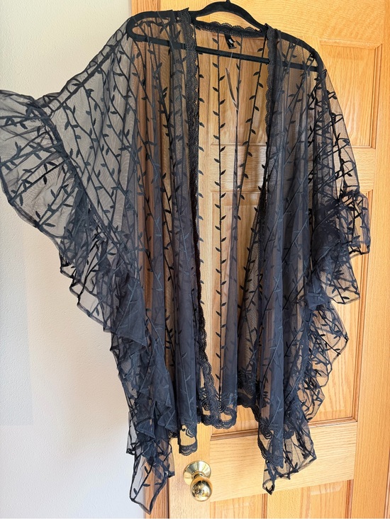 torrid Other - Torrid Black Lace Ruana Kimono One Size OS Sheer Embroidered Mesh Leaf Cardigan
